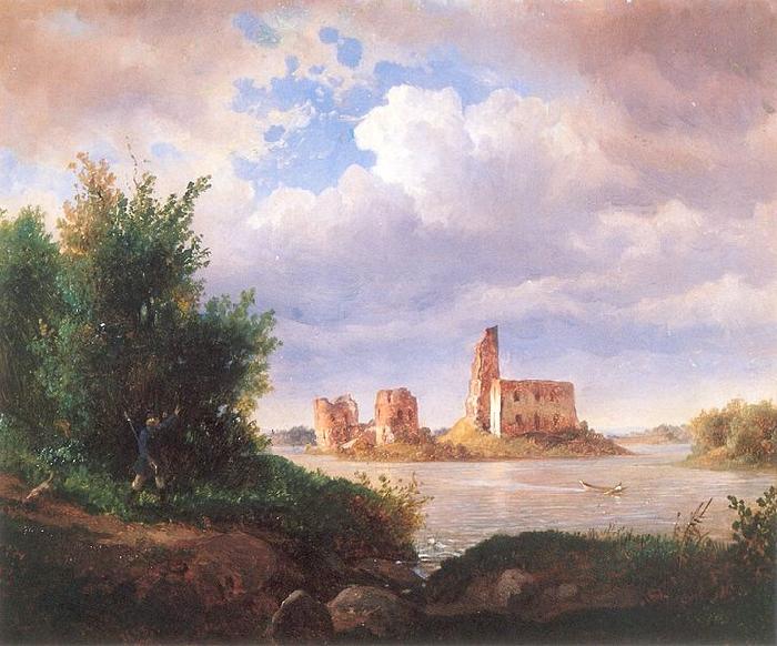 Wojciech Gerson Castle ruins in Trakai near Vilnius. oil painting image